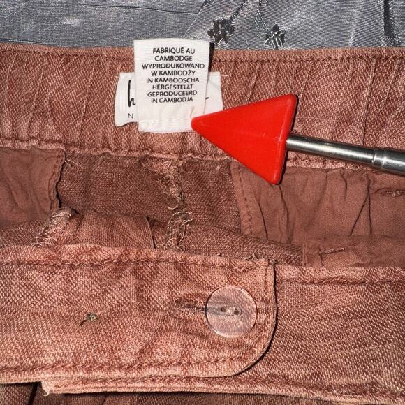 Nicole Miller Linen Blend Cargo Pants Womens Medium Orange Brown Belted Ankle - Picture 7 of 9